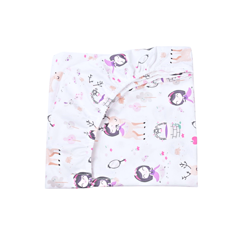 Casa si Gradina - Textile si covoare - Lenjerii de pat - Lenjerii copii - Set 3 cearsafuri alb roz si fetite + protectie impermeabila patut 90x40 50 cm - Infinity.ro