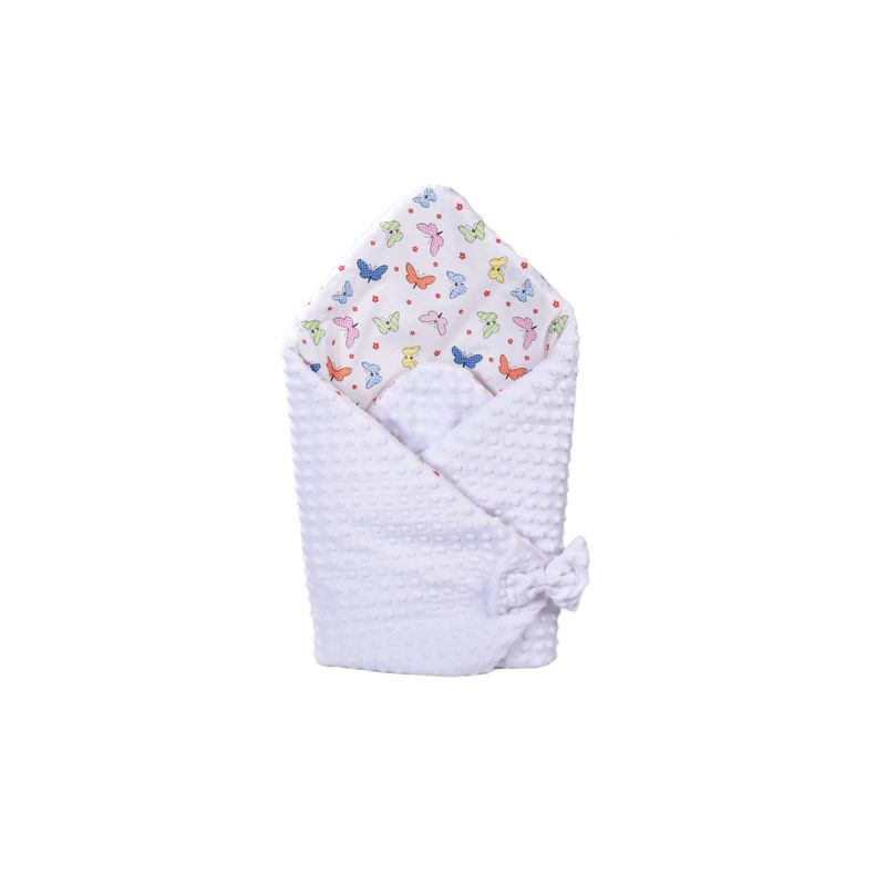 Casa si Gradina - Textile si covoare - Pături și cuverturi - Paturici copii - Paturica de infasat Fluturasi si minky alb 80x80 cm - Infinity.ro