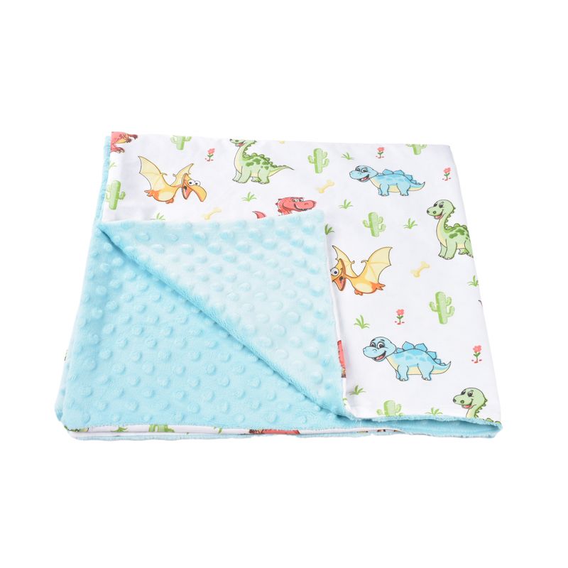 Casa si Gradina - Textile si covoare - Pături și cuverturi - Paturici copii - Paturica model dinozauri si plus minky bleu 80x80 cm - Infinity.ro