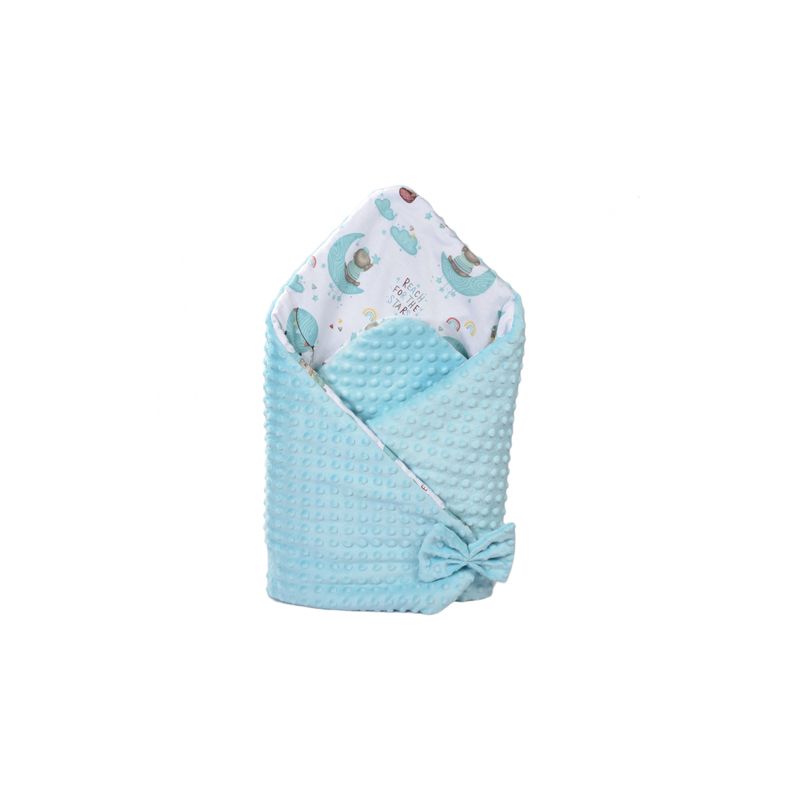 Casa si Gradina - Textile si covoare - Pături și cuverturi - Saci de dormit copii - Paturica de infasat Ursuleti si minky bleu 80x80 cm - Infinity.ro