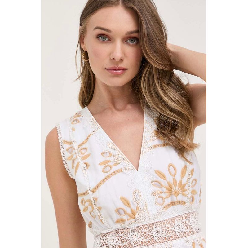 Fashion, accesorii si bijuterii - Femei - Imbracaminte femei - Rochii femei - Rochie Guess evazata cu decolteu in V Nadia W3YK57 S INTL, Alb - Infinity.ro
