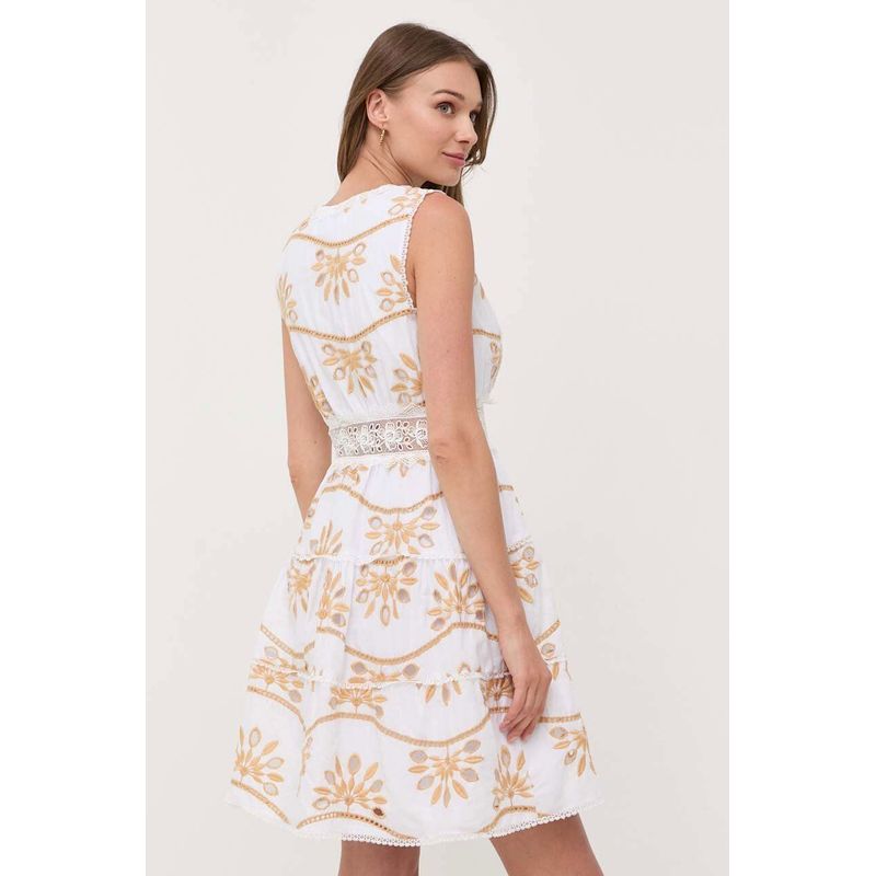Fashion, accesorii si bijuterii - Femei - Imbracaminte femei - Rochii femei - Rochie Guess evazata cu decolteu in V Nadia W3YK57 S INTL, Alb - Infinity.ro