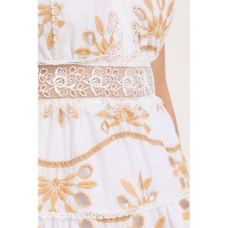 Fashion, accesorii si bijuterii - Femei - Imbracaminte femei - Rochii femei - Rochie Guess evazata cu decolteu in V Nadia W3YK57 S INTL, Alb - Infinity.ro