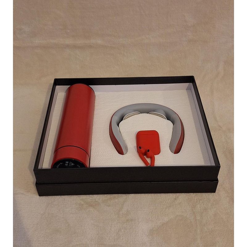 Market - Cadouri - Pachete si cosuri cadou - Cadoul Perfect: Cutie Premium Rosu cu Cana cu Afisaj, Casti WiFi și Aparat de Masaj Cervical – Rasfat si Tehnologie! - Infinity.ro