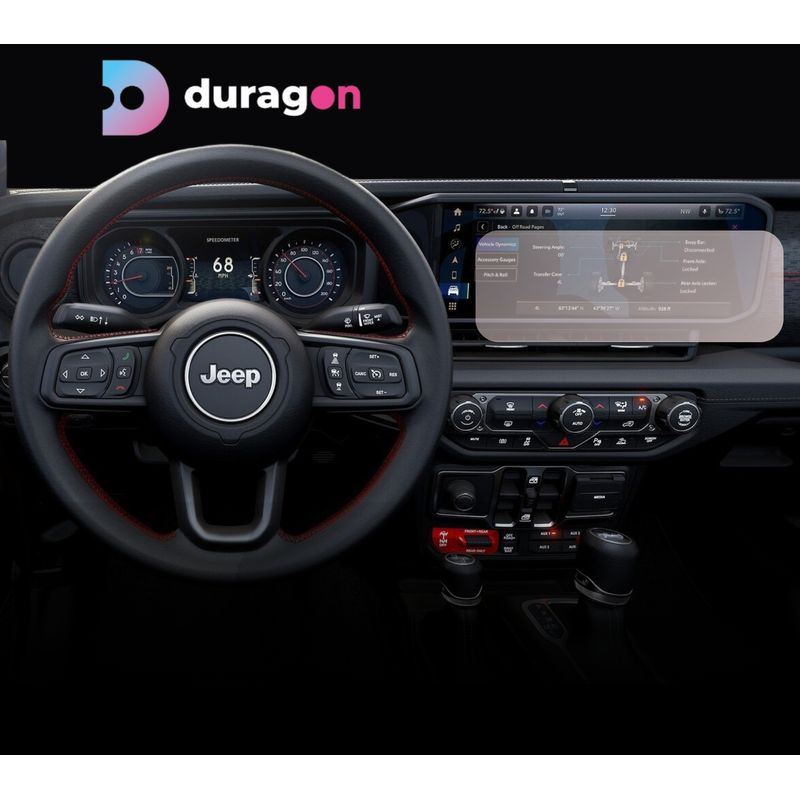 Auto si Moto - Piese auto si accesorii - Interior auto - Bord si accesorii - Folie protectie navigatie Jeep Wrangler Willys 2023+, Duragon, protectie display, silicon transparent, kit instalare - Infinity.ro