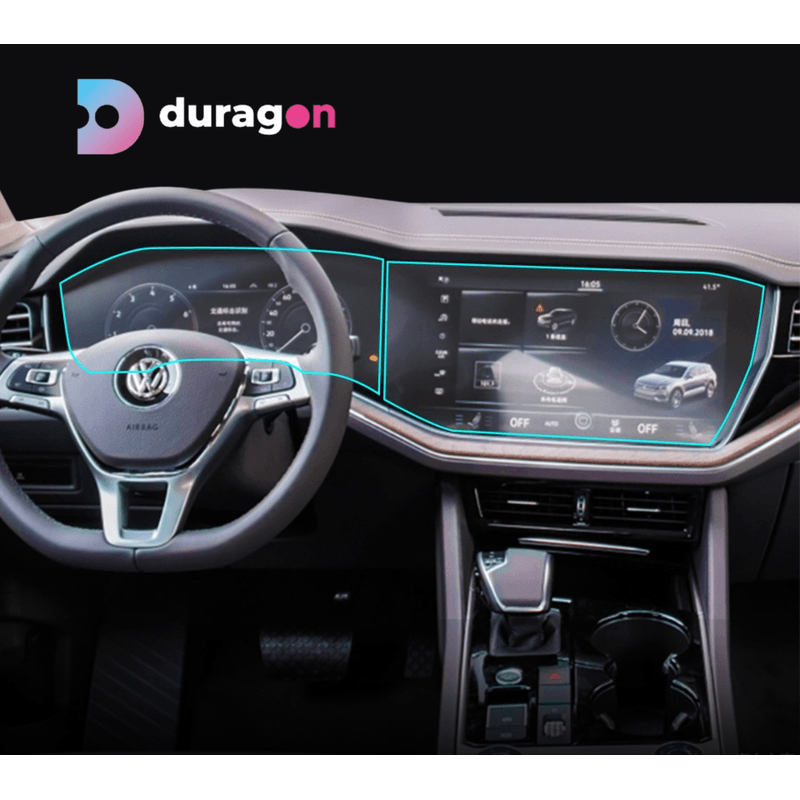 Auto si Moto - Piese auto si accesorii - Interior auto - Bord si accesorii - Folie protectie Volkswagen Touareg 2023+, Duragon, protectie display si ceasuri, silicon transparent, kit instalare - Infinity.ro