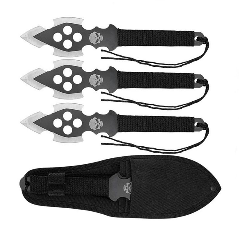 Sport si Outdoor - Camping - Cutite, bricege si accesorii - Cutite si bricege - Set trei cutite de aruncare, Full Tang, 22.5 cm, otel inoxidabil, teaca inclusa - Infinity.ro