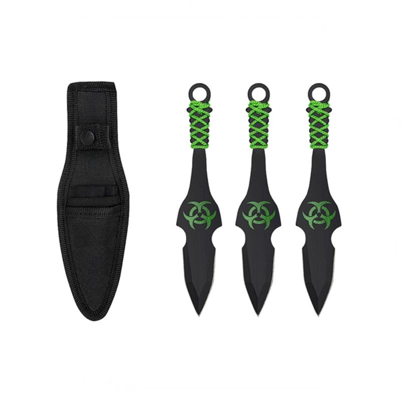 Sport si Outdoor - Camping - Cutite, bricege si accesorii - Cutite si bricege - Set trei cutite de aruncare, verde, 16.5 cm, teaca inclusa - Infinity.ro