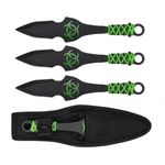 Sport si Outdoor - Camping - Cutite, bricege si accesorii - Cutite si bricege - Set trei cutite de aruncare, verde, 16.5 cm, teaca inclusa - Infinity.ro