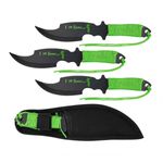 Sport si Outdoor - Camping - Cutite, bricege si accesorii - Cutite si bricege - Set trei cutite de aruncare, verde, 19 cm , otel , husa inclusa - Infinity.ro