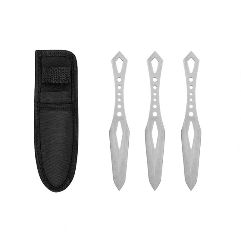 Sport si Outdoor - Camping - Cutite, bricege si accesorii - Cutite si bricege - Set de trei cutite de aruncat, otel inoxidabil, 19 cm , teaca inclusa - Infinity.ro