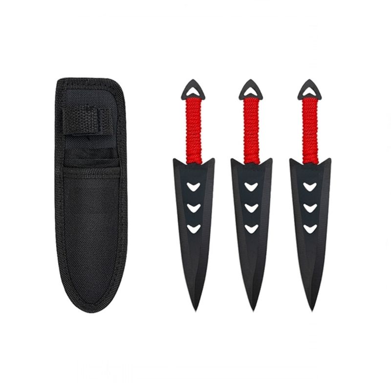 Sport si Outdoor - Camping - Cutite, bricege si accesorii - Cutite si bricege - Set trei cutite de aruncare, teaca inclusa, rosu, 16.5 cm - Infinity.ro