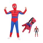 Jucarii, Copii si Bebe - Jucarii si jocuri - Jucarii de rol - Masti si costume copii - Set costum cu muschi, manusa cu ventuze si figurina Ultimate Spiderman, 7-9 ani, rosu - Infinity.ro