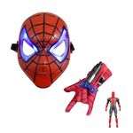 Jucarii, Copii si Bebe - Jucarii si jocuri - Jucarii de rol - Masti si costume copii - Set masca din plastic, manusa cu ventuze si figurina SpiderMan, Marime Universala, cu LED - Infinity.ro