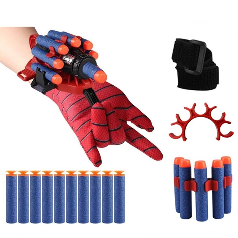 Jucarii, Copii si Bebe - Jucarii si jocuri - Jucarii de rol - Masti si costume copii - Set masca si manusa lansator cu 7 ventuze din burete SpiderMan, rosu, tehnologie LED - Infinity.ro