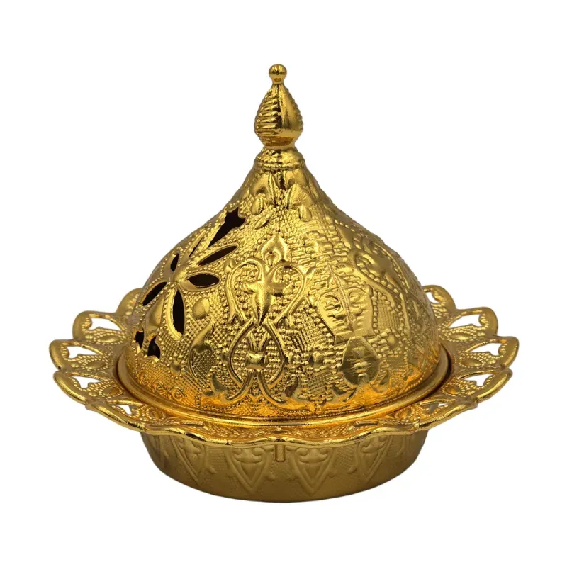 Casa si Gradina - Bucatarie si vesela - Ustensile bucatarie - Tavi servire - Tavita rotund, traditional stil turcesc cu capac din zamac, Ø10.5xh9 cm, EHA - Auriu - Infinity.ro