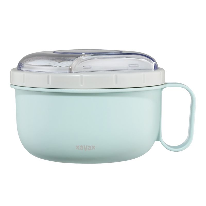 Casa si Gradina - Bucatarie si vesela - Organizare si depozitare bucatarie - Cutii alimentare - Cutie rotunda pranz Xavax To Go cu tacam, microunde, 1100ml, albastru/gri - Infinity.ro