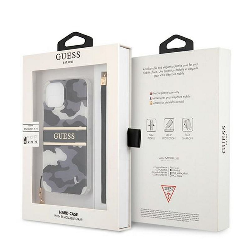 Laptop, Telefoane si Tablete - Telefoane mobile si accesorii - Accesorii Telefoane - Huse telefoane - Husa Guess pentru Iphone 13 Pro Max 6.7" Guhcp13xkcabbk Negru Greu Camo Strap Collection - Infinity.ro