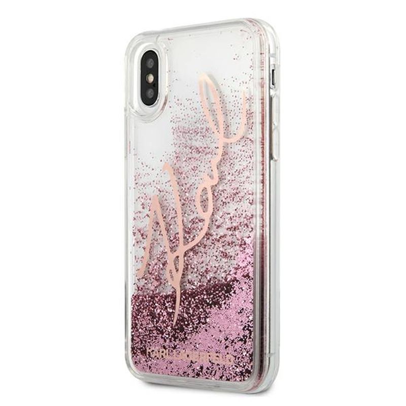 Laptop, Telefoane si Tablete - Telefoane mobile si accesorii - Accesorii Telefoane - Huse telefoane - Husa Karl Lagerfeld pentru Iphone X/xs Klhcpxtrksrg Aur Roz Greu Glitter Signature - Infinity.ro