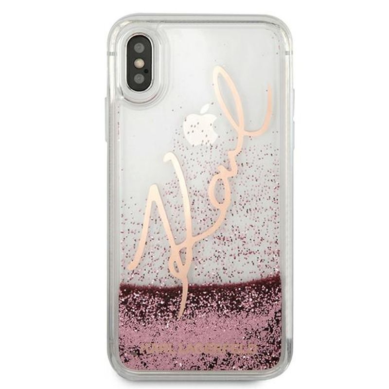 Laptop, Telefoane si Tablete - Telefoane mobile si accesorii - Accesorii Telefoane - Huse telefoane - Husa Karl Lagerfeld pentru Iphone X/xs Klhcpxtrksrg Aur Roz Greu Glitter Signature - Infinity.ro