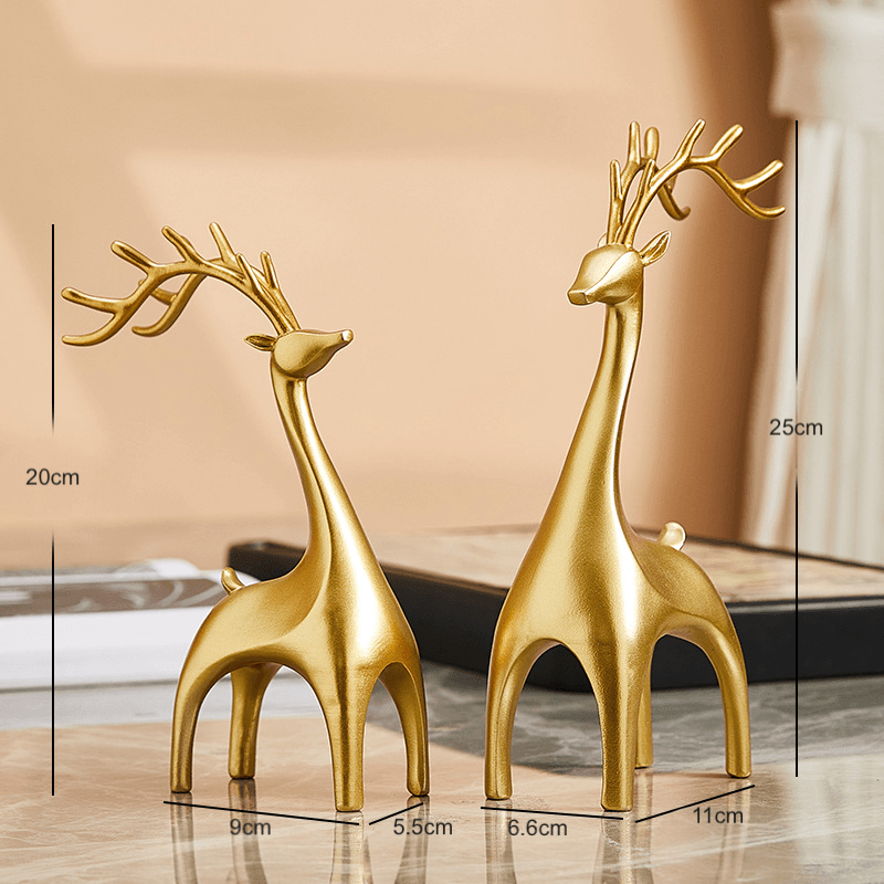 Casa si Gradina - Decoratiuni - Obiecte decorative - Accesorii decorative - Set Decorativ cu 2 Siluete de Cerbi: tata si fiu, 25 respectiv 21cm, auriu - Infinity.ro