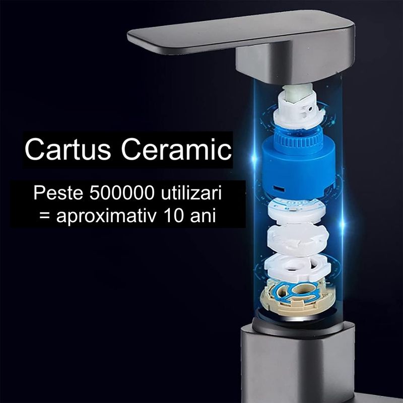 Casa si Gradina - Sanitare - Lavoar baie si accesorii - Baterii sanitare - Baterie lavoar baie, tratament anticalcar, fara stropire, cartus ceramic, negru mat - Infinity.ro