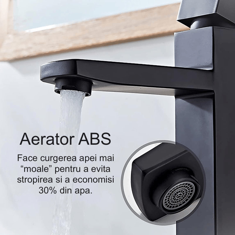 Casa si Gradina - Sanitare - Lavoar baie si accesorii - Baterii sanitare - Baterie lavoar baie, tratament anticalcar, fara stropire, cartus ceramic, negru mat - Infinity.ro