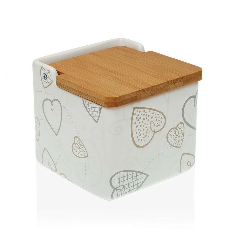 Casa si Gradina - Bucatarie si vesela - Organizare si depozitare bucatarie - Cutii alimentare - Solnita cu capac Versa Cozy Bambus Inimi Ceramica (12,2 x 11,5 x 12,2 cm) - Infinity.ro