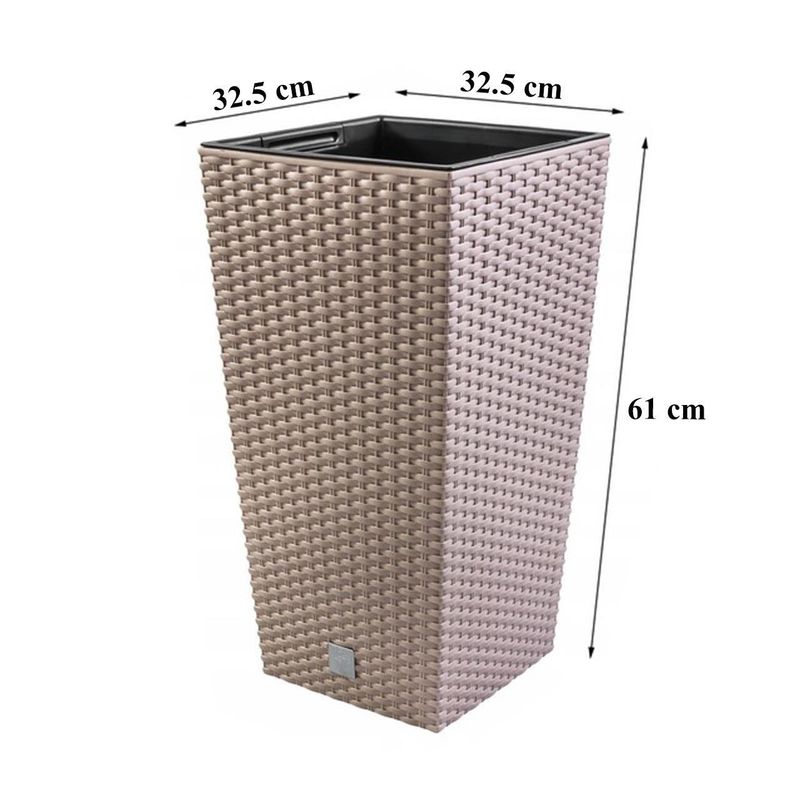 Casa si Gradina - Gradinarit si plante - Plante si ghivece - Ghivece si suporturi - Ghiveci decorativ de flori, imitatie ratan, patrat, cafeniu, 32.5x32.5x61 cm - Infinity.ro