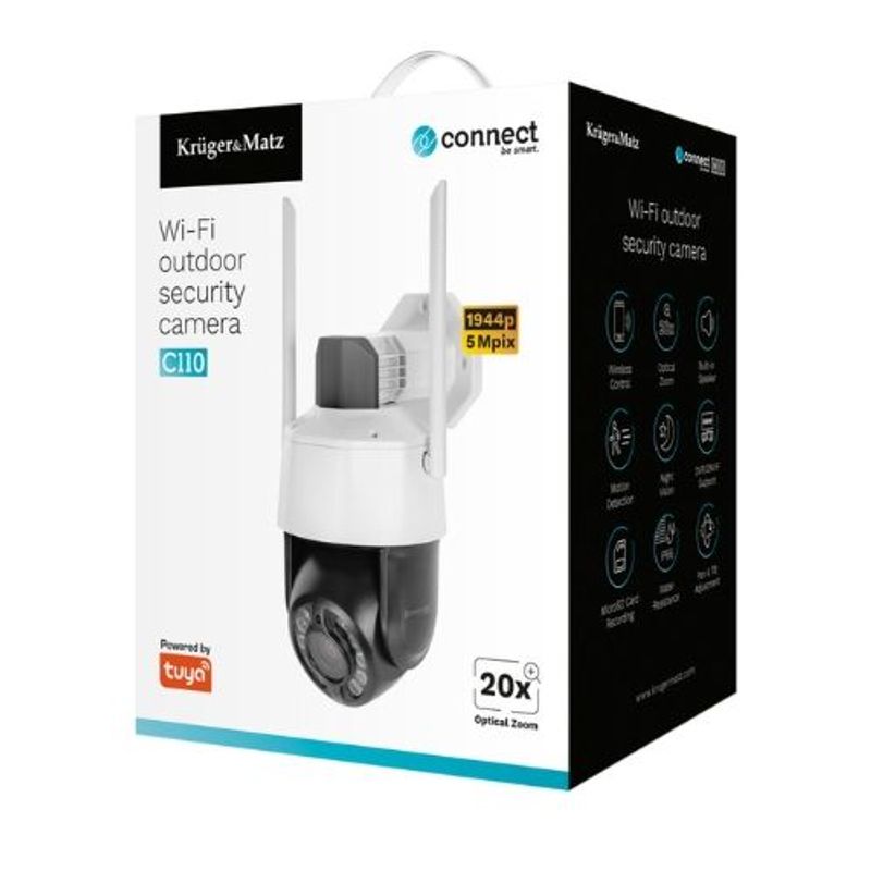 Casa si Gradina - Electrice - Smart Home - Camere de supraveghere - Camera supraveghere IP PTZ Wi-Fi, Exterior, 5 MP, IR 10 m, Slot Card SD, Microfon, Difuzor - Kruger&Matz Connect C110 - Infinity.ro