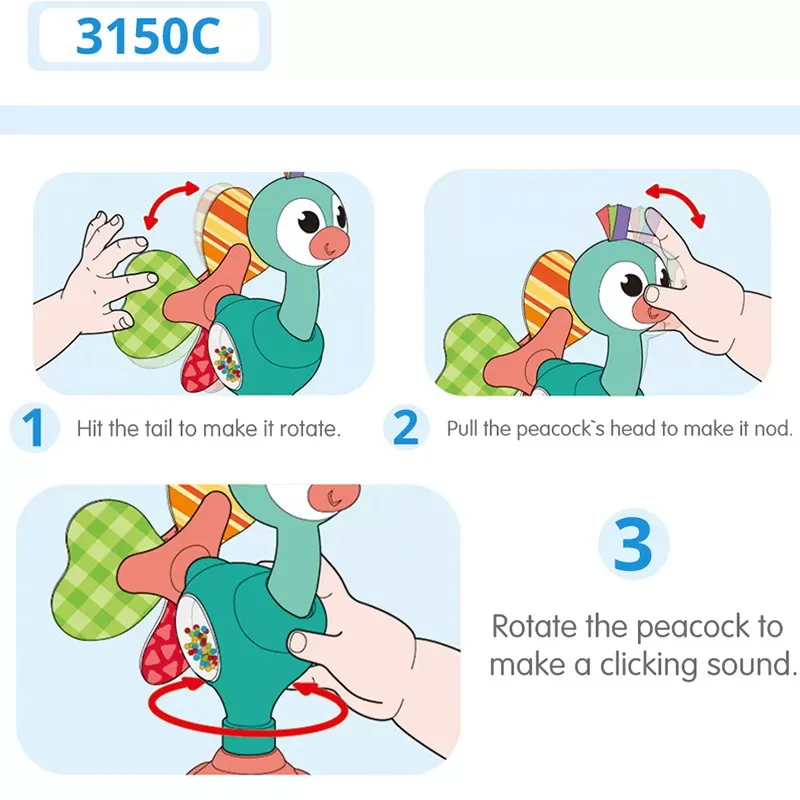 Jucarii, Copii si Bebe - Jucarii si jocuri - Jucarii bebelusi - Jucarii interactive bebelusi - Jucarie cu ventuza pentru bebelusi, Paun - Infinity.ro