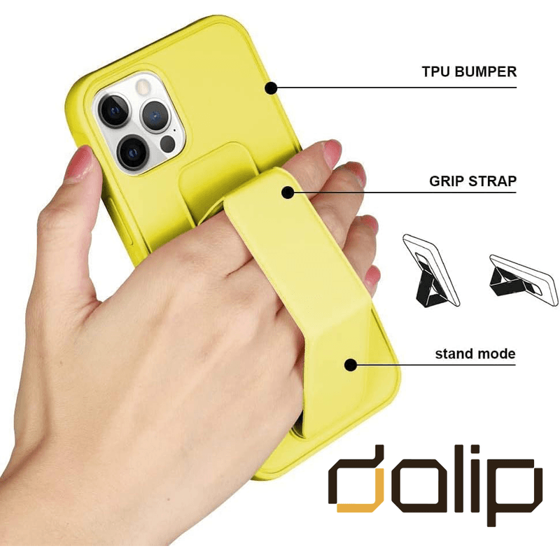Laptop, Telefoane si Tablete - Telefoane mobile si accesorii - Accesorii Telefoane - Huse telefoane - Husa pentru iPhone 12 Pro Max, Dalip Silicon Stand Grip PRO, Galben - Infinity.ro