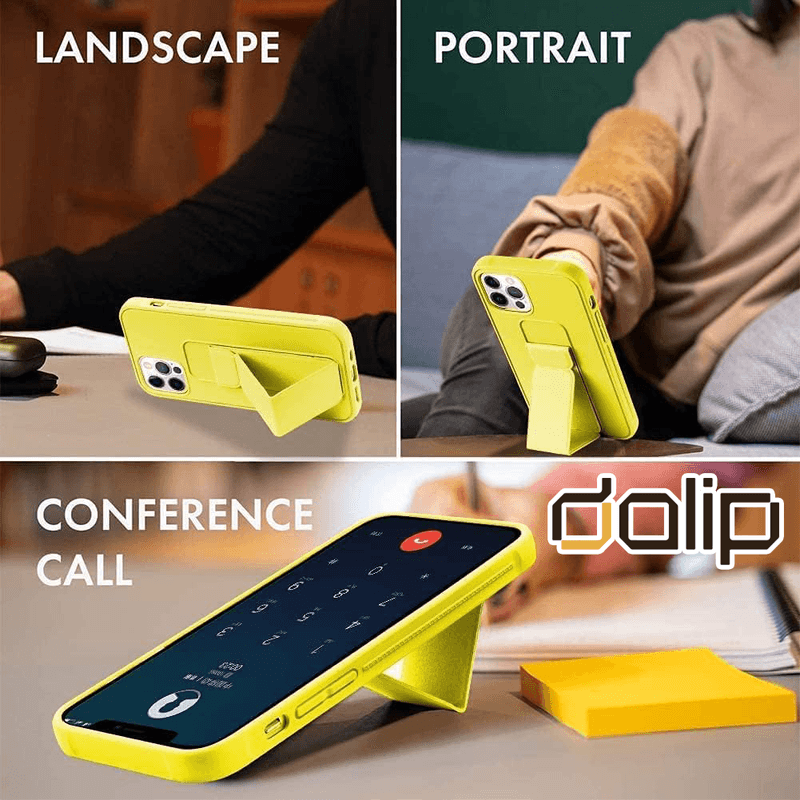 Laptop, Telefoane si Tablete - Telefoane mobile si accesorii - Accesorii Telefoane - Huse telefoane - Husa pentru iPhone 12 Pro Max, Dalip Silicon Stand Grip PRO, Galben - Infinity.ro