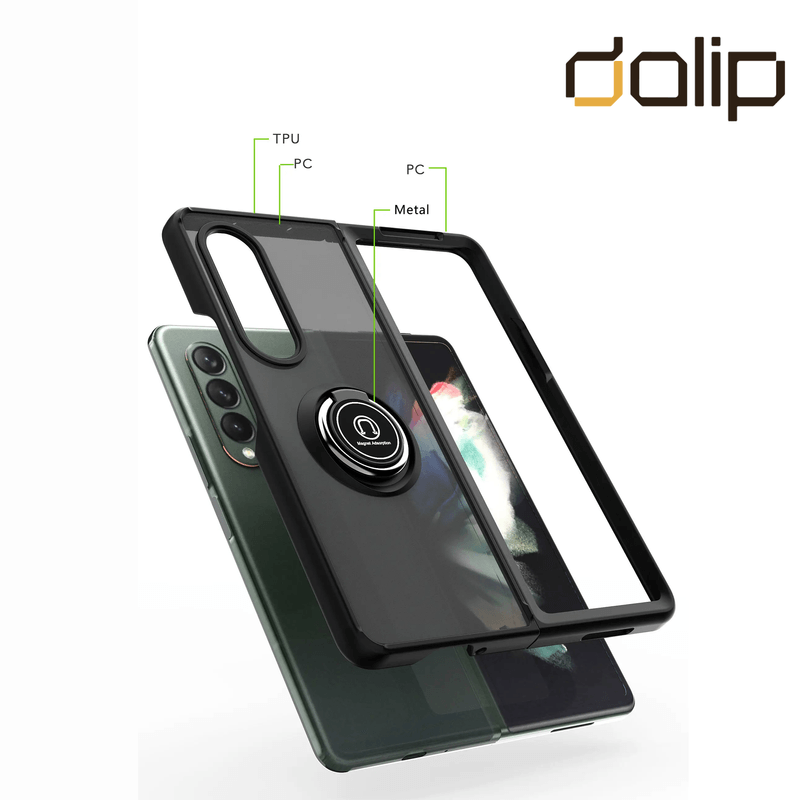 Laptop, Telefoane si Tablete - Telefoane mobile si accesorii - Accesorii Telefoane - Huse telefoane - Husa pentru Samsung Galaxy Z Fold 3 5G, Dalip MIL STD Mag Ring, HQ TPU, Negru - Infinity.ro