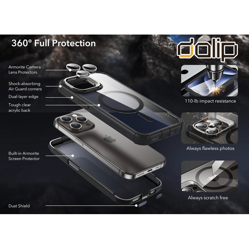 Laptop, Telefoane si Tablete - Telefoane mobile si accesorii - Accesorii Telefoane - Huse telefoane - Husa pentru Apple iPhone 14 Pro Max, Dalip Landscape Suport 360, Silicon, Negru-Transparent - Infinity.ro