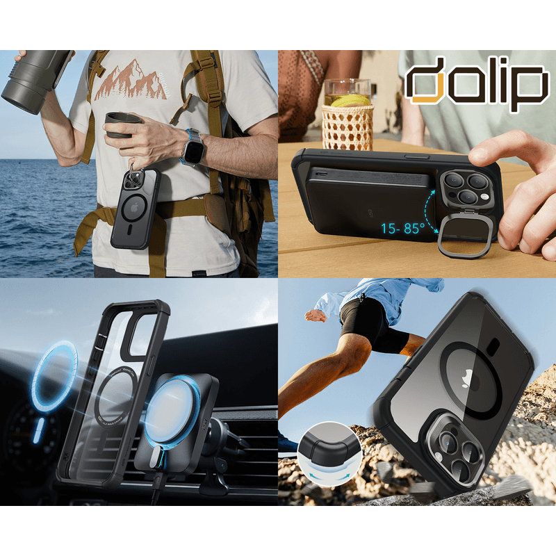 Laptop, Telefoane si Tablete - Telefoane mobile si accesorii - Accesorii Telefoane - Huse telefoane - Husa pentru Apple iPhone 14 Pro Max, Dalip Landscape Suport 360, Silicon, Negru-Transparent - Infinity.ro