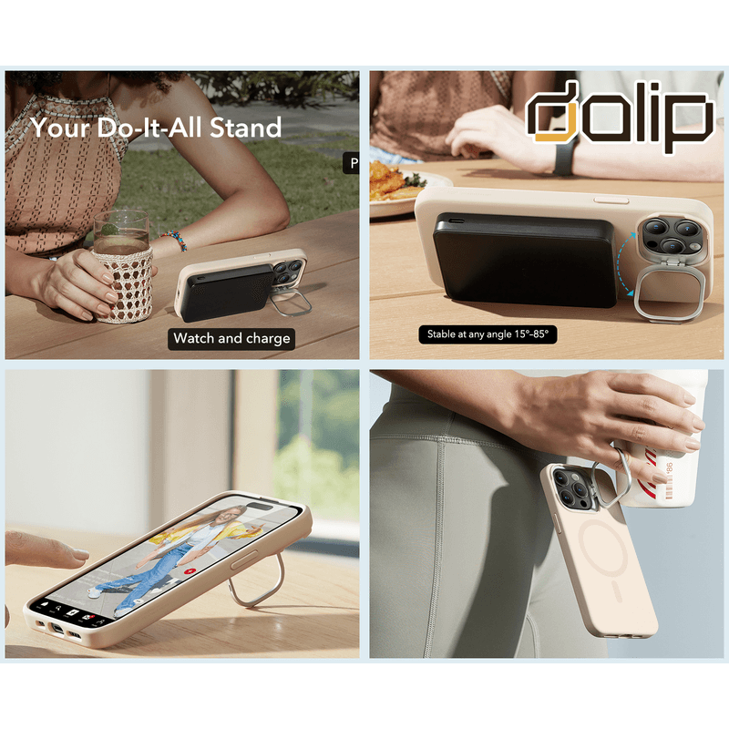 Laptop, Telefoane si Tablete - Telefoane mobile si accesorii - Accesorii Telefoane - Huse telefoane - Husa pentru Apple iPhone 15 Pro Max, Dalip Soft Landscape Suport, Silicon, Bej - Infinity.ro