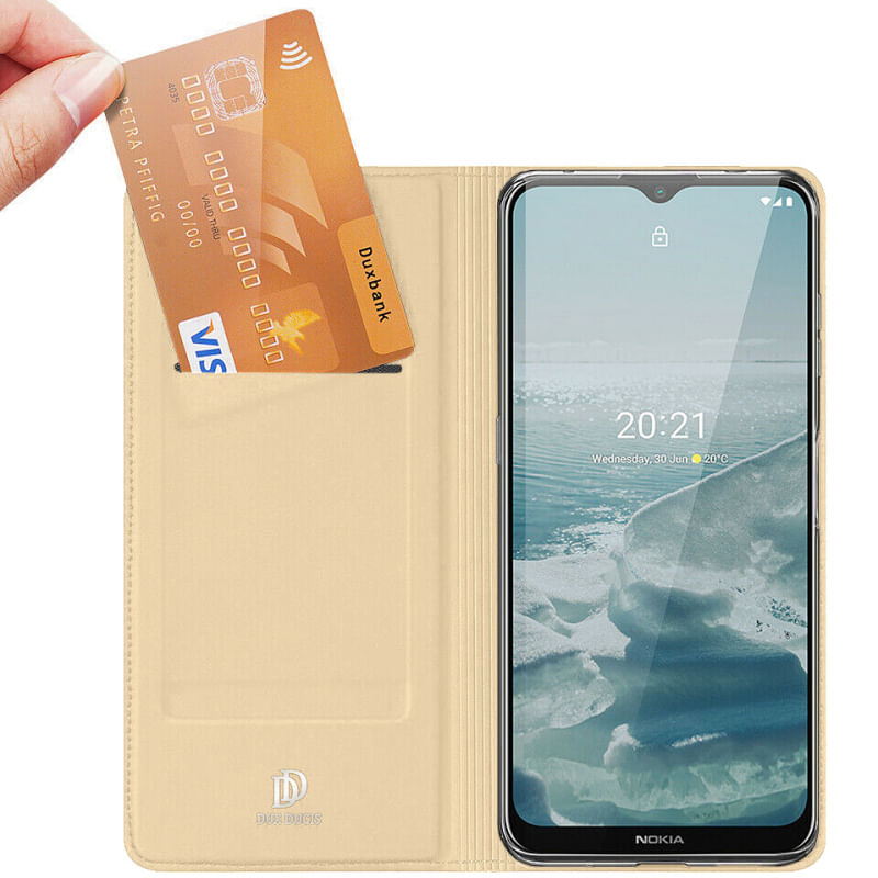 Laptop, Telefoane si Tablete - Telefoane mobile si accesorii - Accesorii Telefoane - Huse telefoane - Husa de protectie flip cover compatibila cu Nokia G10/G20, Skin Pro, piele ecologica, Auriu - Infinity.ro