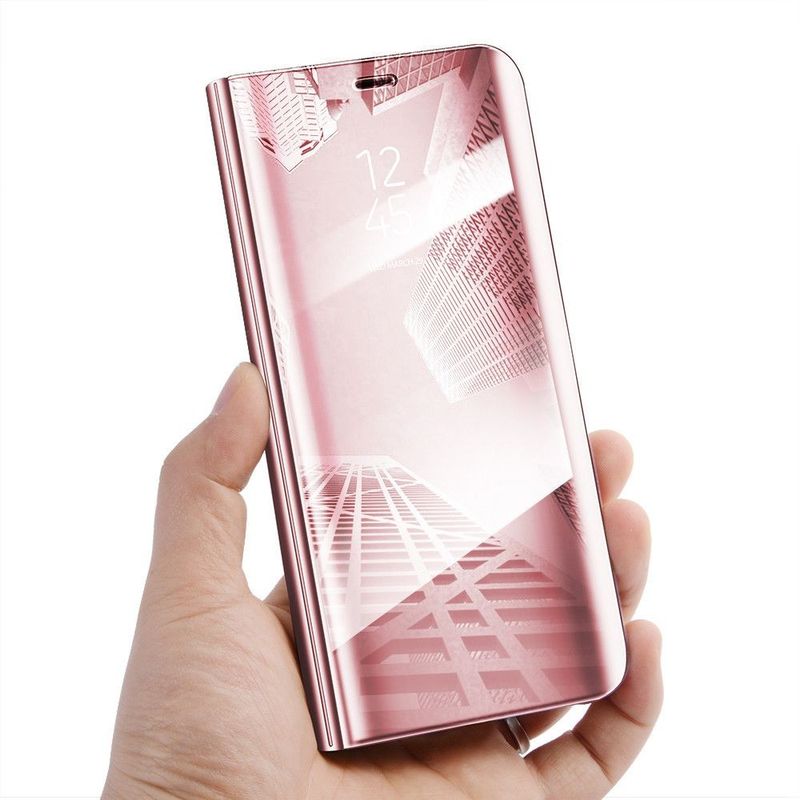 Laptop, Telefoane si Tablete - Telefoane mobile si accesorii - Accesorii Telefoane - Huse telefoane - Husa de protectie flip cover compatibila cu Samsung Galaxy A5/Galaxy A8 2018, Clear View, Rose Gold - Infinity.ro