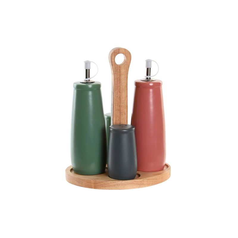 Casa si Gradina - Bucatarie si vesela - Organizare si depozitare bucatarie - Cutii alimentare - Set pentru asezonat DKD Home Decor 19 x 16 x 22,5 cm Natural Roz Lemn de cauciuc Alb Verde Gresie - Infinity.ro