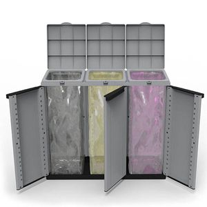 Galeata de gunoi pentru reciclare Ecoline Negru/Gri 3 usi (102 x 39 x 88,7 cm)