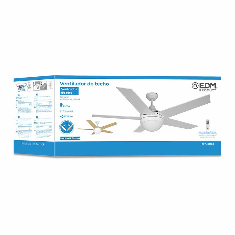 Casa si Gradina - Corpuri si surse de iluminat - Plafoniere, aplice si spoturi - Ventilator de Tavan cu Lumina EDM 33988 Adriatico Alb 60 W - Infinity.ro