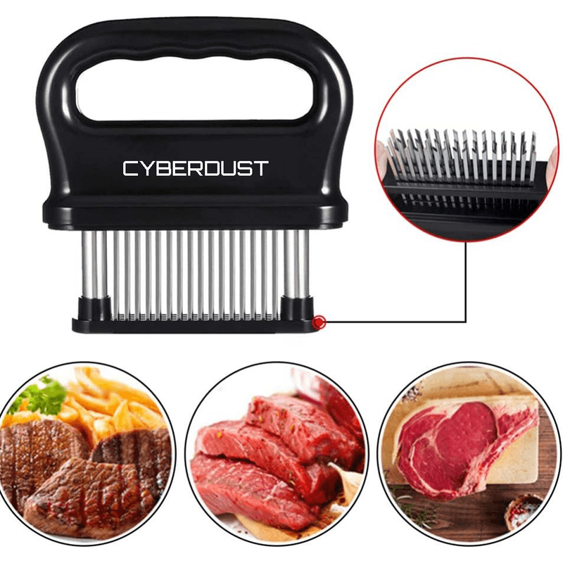 Casa si Gradina - Bucatarie si vesela - Ustensile bucatarie - Seturi ustensile de bucatarie - Dispozitiv de fragezit carne CYBERDUST, Otel inoxidabil, 48 de ace, Pentru vita, curcan, pui, friptura, vitel, porc - Infinity.ro