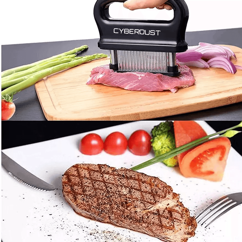 Casa si Gradina - Bucatarie si vesela - Ustensile bucatarie - Seturi ustensile de bucatarie - Dispozitiv de fragezit carne CYBERDUST, Otel inoxidabil, 48 de ace, Pentru vita, curcan, pui, friptura, vitel, porc - Infinity.ro