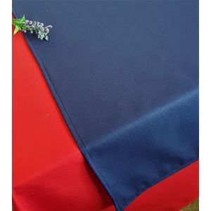 Set Fata de masa rosie cu napron albastru uni Kotonia Home Emma 05, creton, 180x220 cm + 45x180 cm, 100% bumbac