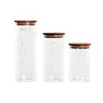 Casa si Gradina - Bucatarie si vesela - Organizare si depozitare bucatarie - Borcane si capace - Set de 3 tuburi DKD Home Decor 10,2 x 10,2 x 27,7 cm Natural Transparent Salcam Litere Sticla borosilicata - Infinity.ro