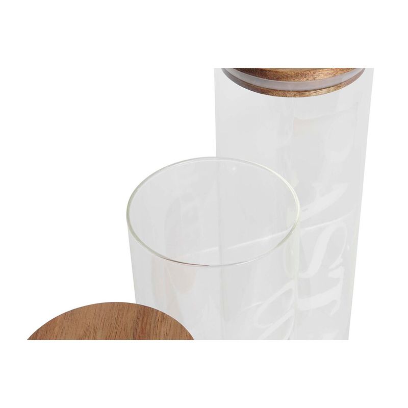 Casa si Gradina - Bucatarie si vesela - Organizare si depozitare bucatarie - Borcane si capace - Set de 3 tuburi DKD Home Decor 10,2 x 10,2 x 27,7 cm Natural Transparent Salcam Litere Sticla borosilicata - Infinity.ro