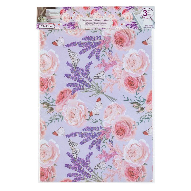 Casa si Gradina - Decoratiuni - Aromaterapie si lumanari - Odorizante camera - Set hartie parfumata sertare, lila floral, 59 x 43cm, 3 bucati - Infinity.ro