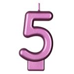 Casa si Gradina - Decoratiuni - Aromaterapie si lumanari - Lumanari si candele - Lumanare aniversara, metalizata, fucsia, numar 5, 4 x 5.5 cm - Infinity.ro