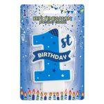 Casa si Gradina - Decoratiuni - Aromaterapie si lumanari - Lumanari si candele - Lumanare tort aniversara, model 1st birthday, albastru ciel, parafina - Infinity.ro